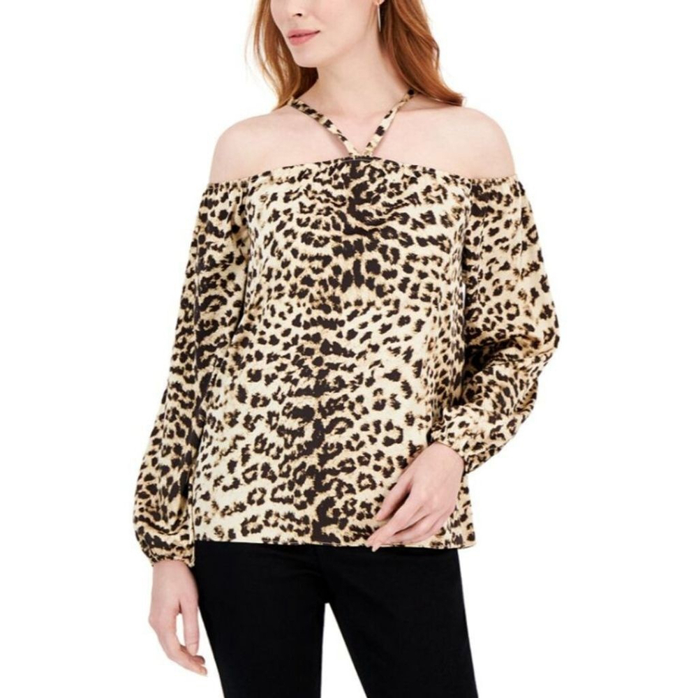 INC International Concepts XXL Printed Long-Sleeve Silky Halter Top NWT